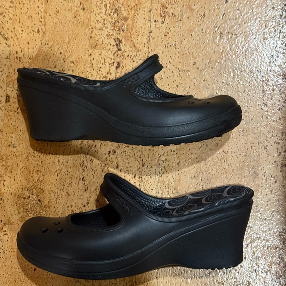 Crocs Frances Mary Jane Black Wedge Heel Slip On Mules Women's Sandals Size 8 - Picture 9 of 14